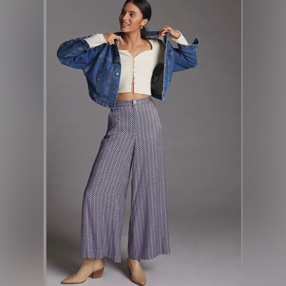 Maeve by Anthropologie Multicolor Patterned Wide-Leg Retro Floral Pants Size 0